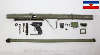 M57 Anti-Tank Grenade Launcher Parts Kit w/Bipod and Cleaning Rod, Demilled, 44mm, Yugoslavian *Fair* 