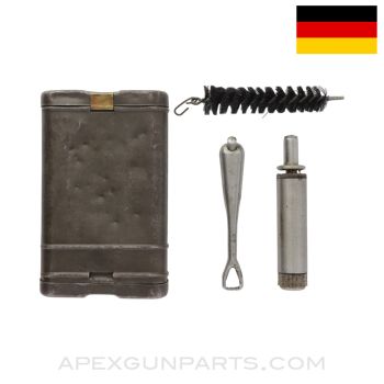 German Mauser K98 Cleaning Kit, w/ Oil Bottle, Floor Plate Removal Tool & Large Brush *Good*