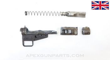 STEN MK 3 SMG Parts, Bolt,  Recoil Spring, Stripped FCG Housing, Magwell & Front Sight, 9mm Luger *Fair*