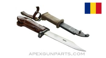 Romanian AK-47 Bayonet & Scabbard w/ Leather Hanger & C-Strap, Type 2 *Good* 