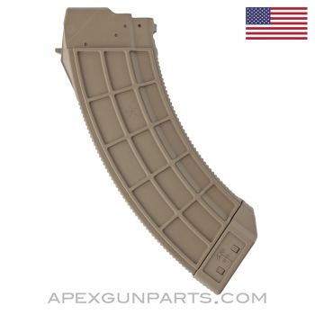 US PALM AK-47 Magazine, 30rd, Waffle Pattern, FDE Polymer, Polymer Lug, 7.62x39 *NEW*