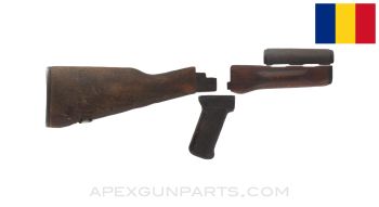 Romanian AKM Buttstock Set, Blemished, Early Solid Wood, *Fair*