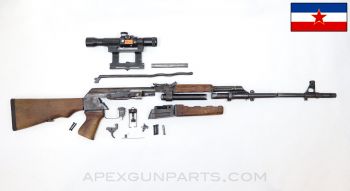 Yugoslavian M76 Parts Set w/ Cut Receiver Sections,  Wood Grip and Stock, ZRAK Scope, Matching, 8mm *Good* 