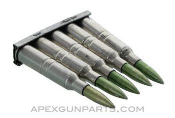 (5) Pack Dummy Rounds with (1) Swedish Mauser M96 Stripper Clip, 6.5mm, Green w/Pointed Nose, *Good, Rusty* 