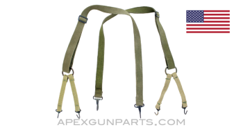 M1941 USMC Suspenders, OD Green Shoulder Straps / Khaki Short Straps, *Good* 