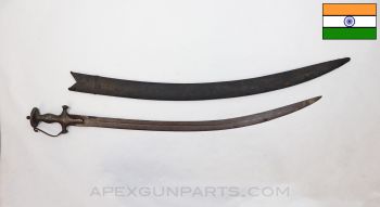 18th Century Indian Talwar Battle Sword & Scabbard, w/ Knuckle Guard *Fair Condition / Heavy Use*
