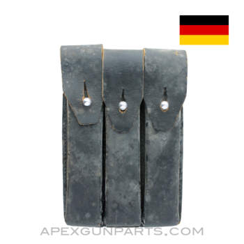 MP5 / MP2 UZI Magazine Pouch, 9mm, Black Leather, West German, *Fair*