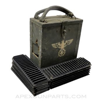 WWII German Nsdap Breda M37 MG Ammo Box, w/ Set of 12 Feed Strips, Waffen Marked *Poor*