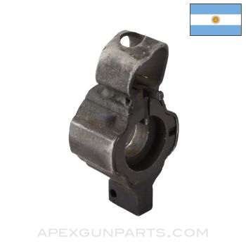Argentine FMK-3 SMG Front Trunnion, w/ Front Sight & Receiver Stub, Bent Sight Protector *Good*