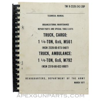 M561 / M792 Truck Technical Manual, USGI, TM 9-2320-242-20P, Paperback Reprint *Good*