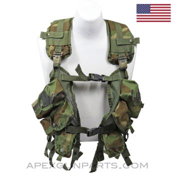 USGI Enhanced Tactical Load Bearing Vest (LBVII), Woodland Camo, Cordura Nylon *Good*