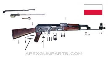 1958 Polish KbK Model "N" Milled AK-47 Parts Kit, Laminated Furniture, NO Rail, 7.62X39 